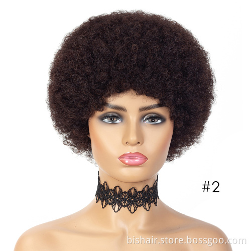 Wholesale Remy Short Afro Kinky Curly Wave Brazilian Human Hair Wigs Black Brown Color Wig For Black Women With Bang/Fringe Wigs